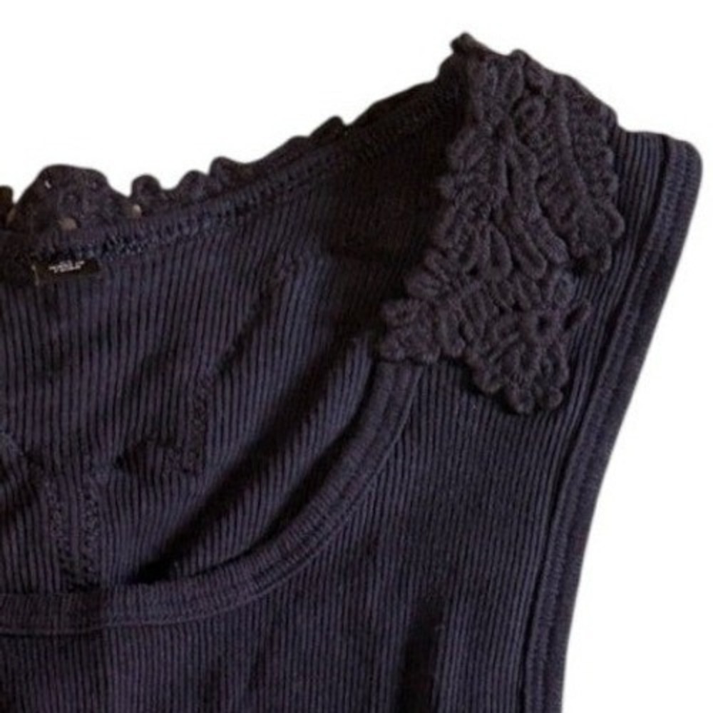 UNIQLO Crochet Embroidered Rib Tank Top XS Black Indie Sleaze Whimsigoth Concert - Picture 2 of 7